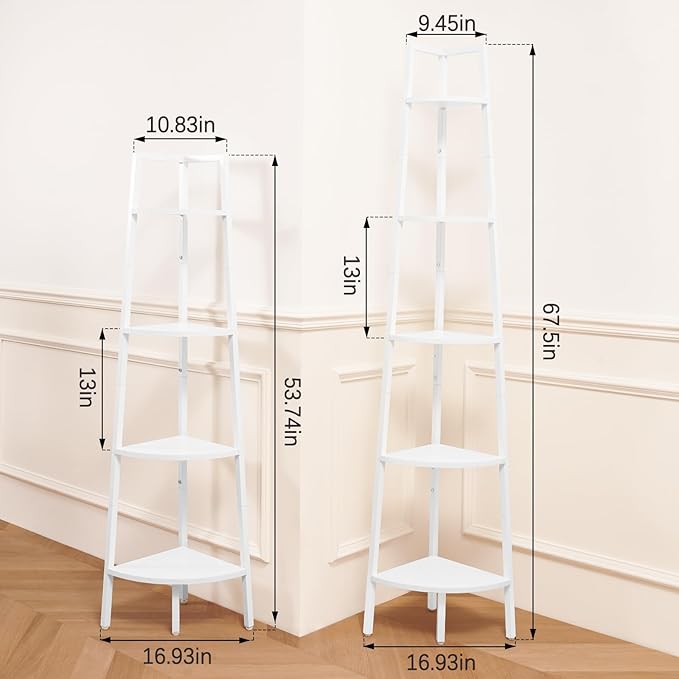 Yoobure Corner Shelf, 5-Tier Corner Bookshelf with Metal Frame & Wood Ladder Shelves - Display Shelf & Tall Bookcase, Plant Stand for Home Decor - Bedroom, Living Room, Office