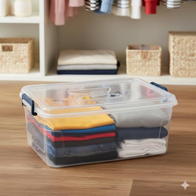 Tribello Clear Storage Bins with Lids, 12-Pack Stackable Plastic Storage Containers for Home Organization – Totes for Closet and Underbed Storage, 16 Quarts