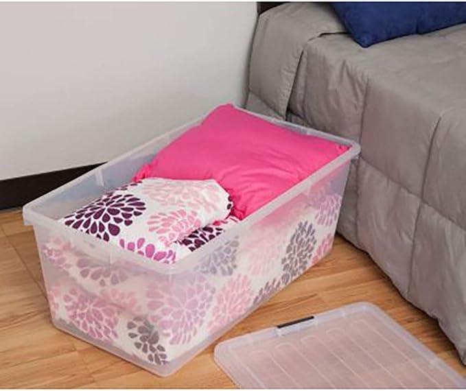 IRIS 91 Quart Buckle Down Storage Box, Clear, Pack of 1