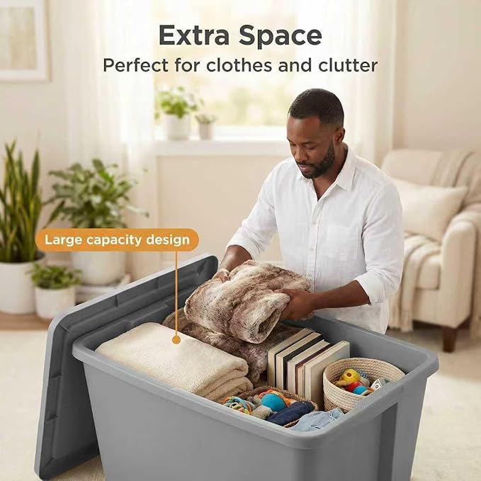 （2-Pack） 120QT Large Plastic Storage Box with a Detachable Lid, Suitable for use in Homes, Offices, Garages. The Storage Boxes can be Stacked for Organizing and Dust-Proof Storage.