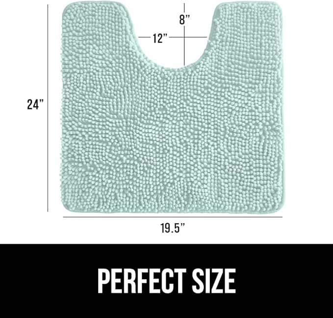 GORILLA GRIP Plush Absorbent Shaggy Chenille Bath Rug Mat for Oval Toilet Base with Rubber Backing, Machine Washable Rugs, Soft Microfiber Contour Mats for Toilets, Bathroom Decor, Seablue