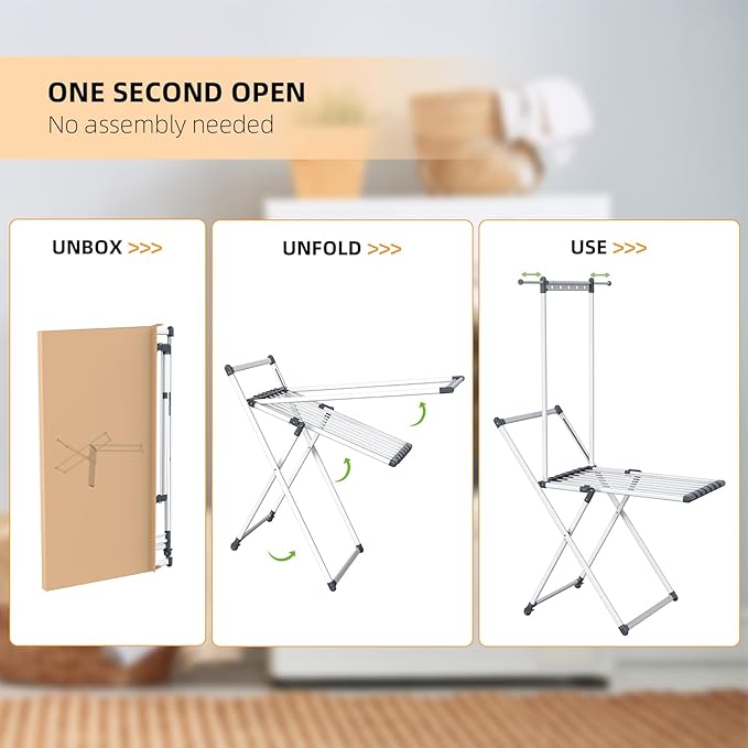 Unkqan Clothes Drying Rack, Foldable Laundry Rack for Indoor Outdoor, 10pcs Sock Clips, Collapsible Space-Saving Drying Rack for Clothes Towels Dolls, White (Gray-Hanger)