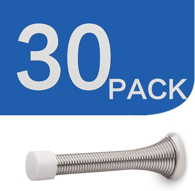HOMOTEK 30 Pack Spring Door Stopper with Rubber Bumper Satin Nickel 3-1/8" Flexible Spring Heavy Duty Wall Door Stop Low Mounted Door Bumper for Home (Satin Nickel)