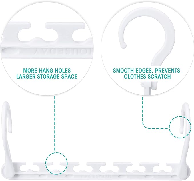 HOUSE DAY Sturdy Plastic Space Saving Hangers Cascading Hanger Organizer Pack of 20 Closet Space Saver Multifunctional Hangers for Heavy Clothes (White)