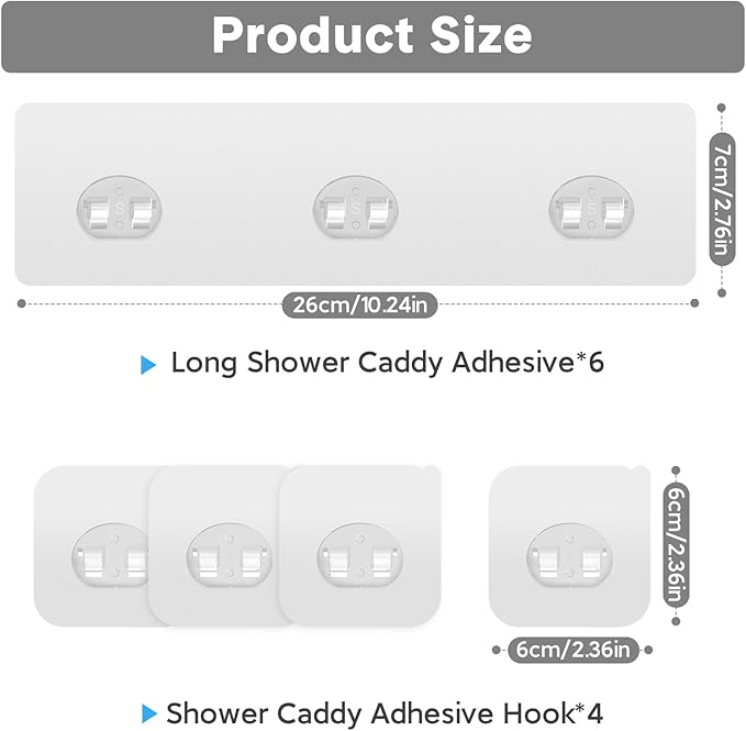 FEPTUASE Shower Caddy Adhesive Replacement, Transparent Strong Adhesive Hooks, No Drilling, Waterproof, for Shower Caddy, Bathroom Storage Shelves and Kitchen Racks (Triple*6pcs + Single*4pcs)