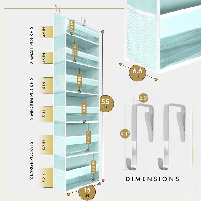 HOMELUX THEORY UPGRADED 6 Tiers Over The Door Organizer Hanging - 100D EXTRA THICK & 50lbs HUGE CAPACITY, 12 Side Mesh Pockets Over The Door Shoe Organizer, Hanging Closet Organizer (Baby Blue, 1pc)