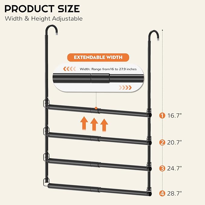 Hanging Closet Rod Adjustable Width Height Closet Rods For Hanging Clothes Black 2 Pack Closet Extender Hanging Rod Clothes Space-Saving Hanging Bar Organizer