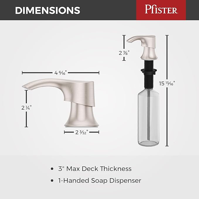 Pfister SoloTilt Soap Dispenser for Kitchen Sink, 16-Ounce Bottle Included, Spot Defense Stainless Steel Finish, KSDKEMGS