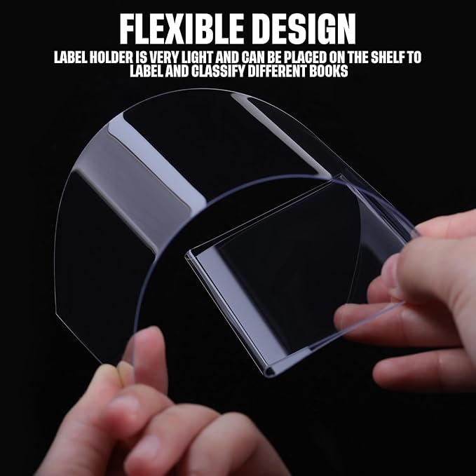 Containlol 50 Pcs Moveable Shelf Label Holders, Clear Bookshelf Label Library Shelf Markers Bookshelf Divider Tags for Library Office Classroom Home(3.6 x 2.4 Inch)