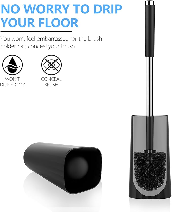 SetSail Toilet Brush, Compact Size Toilet Bowl Brush and Holder Toilet Brushes for Bathroom with Stainless Steel Handle Toilet Cleaner Brush with Durable Scrubbing Bristles, Splash-Proof