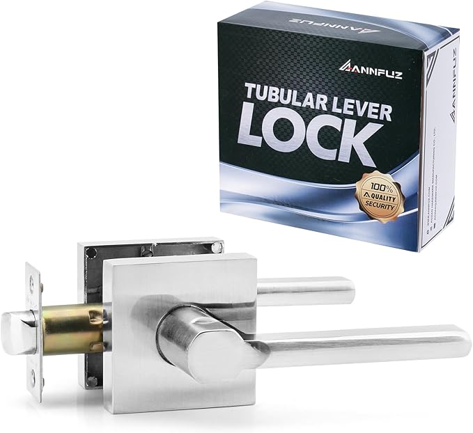 Passage Square Keyless Door Handle Without Key,Only Latch Required,Interior Exterior Free Rotation/One-Touch Opening,Reversible Left Right Lever Lock,ADA-Compliant,for Hallway Closet