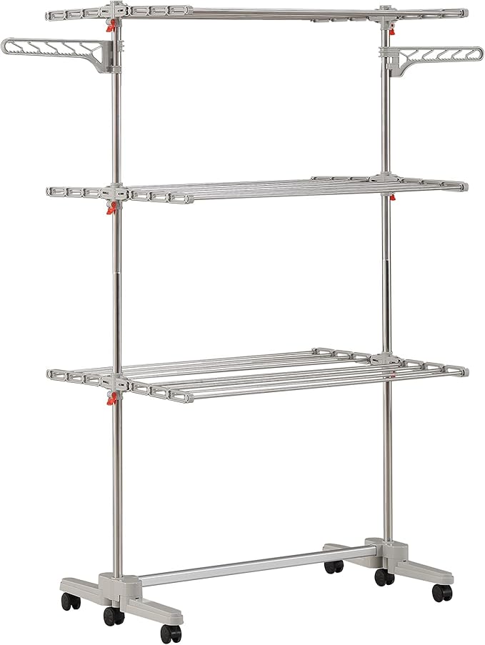 DOLEEFUN Foldable Laundry Drying Rack with Wheels - 48 Drying Rods, Heavy Duty, Movable, Perfect for Clothes, Duvet, Socks, Bed Linen, Sheets, 6 Wings