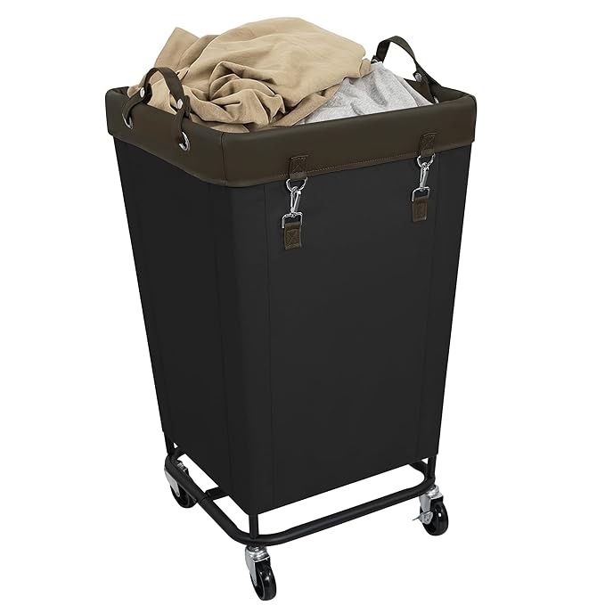 160L Laundry Hamper Sorter Extra Large, Heavy-Duty Laundry Basket with Wheels, Rolling Cart with Removable Bags, Laundry Cart for Hotel and Home, Black, 1-Section