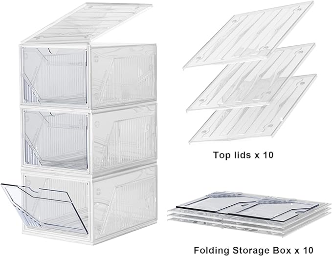 AWTATOS Shoe Boxes, 10 Pack Shoe Storage Organizers, Plastic Stackable Shoe Rack, Sneaker Containers, Toy Storage Bins for Entryway, Closet, Under Bed, Clear