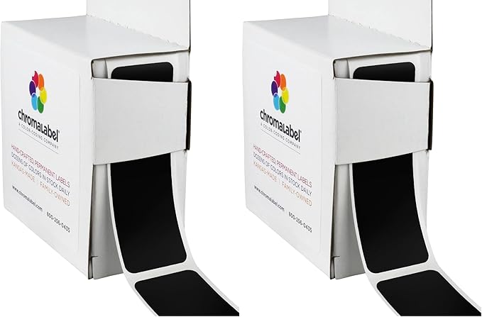 ChromaLabel 1 x 3 Inch All Purpose Permanent Color Code Rectangle Labels, 250 Labels per Dispenser Box, Black (Pack of 2)