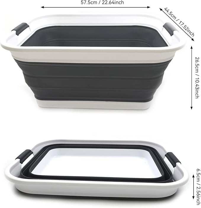 SAMMART 42L(11 gallon) Collapsible Plastic Laundry Basket-Foldable Pop Up Storage Container-Portable Washing Tub-Space Saving Basket,Water capacity 34L(9 gallon) (1 Rectangular - strengthen, Black)
