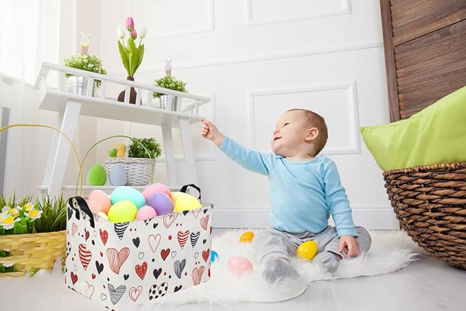 Rectangular Kids Storage Basket,Heart Baskets Organizer.Cute Storage Bin with Handles. Love Basket,Girls Room Decor,Toys Box,Gifts Bins Empty.(Line Love)