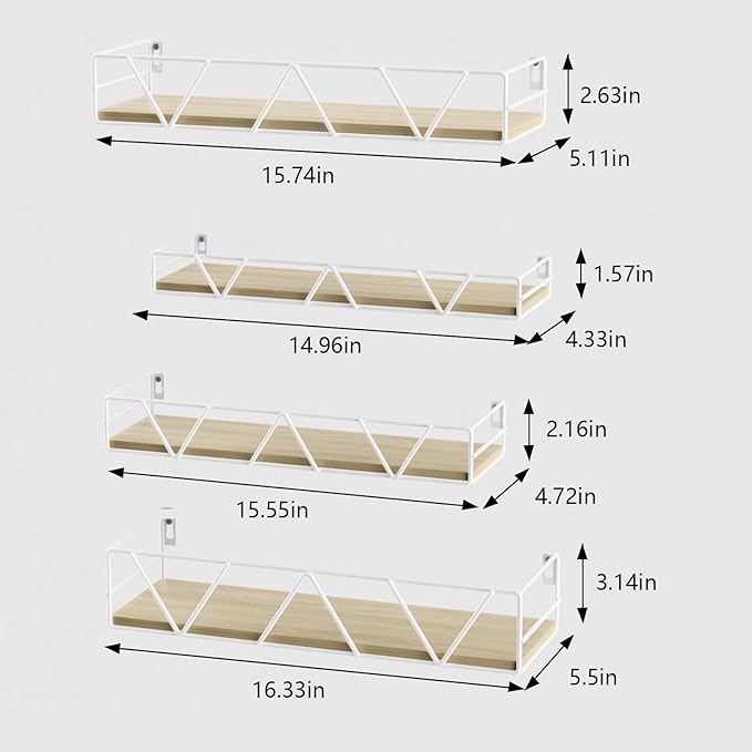 Floating Shelves Set of 3, Home Wood Wall Shelf, Farmhouse Shelf for Bedroom, Wall Mounted Floating Shelf for Living Room, Bedroom, Bathroom, Kitchen, Office (White-4pcs)