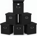 Closet Organizers Fabric Storage Bins With Lids Collapsible Cube Storage Organizer Basket With Handles,Storage Boxes for Clothes Storage,Office,Laundry,Shelves,6 Pack,（Black