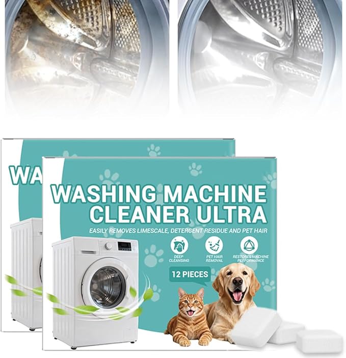 Washing Machine Cleaner Descaler 12 Pack - Deep Cleaning Tablets For Front Loader & Top Load Washer,Helps Remove Residue, Hard Water Buildup & Odor-Causing Deposits (2 pcs)