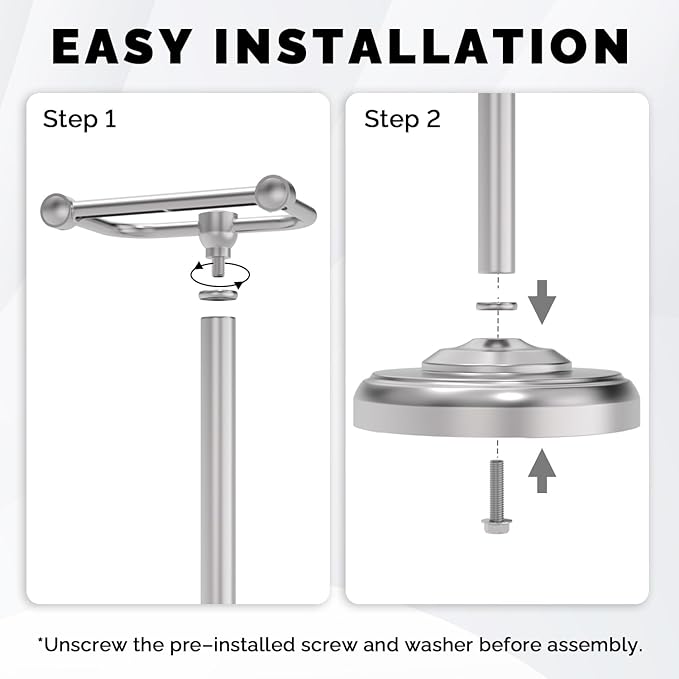 WZKALY Toilet Paper Holder Stand, Brushed Nickel Toilet Paper Holder Free Standing, Post Pivoting Design & Stable Weighted Base SUS304 Stainless Steel for Bathroom(Mega Roll)