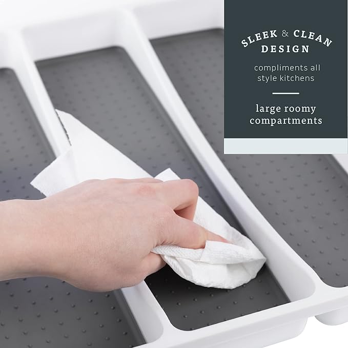 Masirs No-Slip Silverware Tray Organizer, Accommodates Different Kitchen Utensil and Cutlery Sizes, Deep Enough to Fit Entire Drawer, (2-PIECE | 9-SECTIONS)