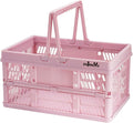 Pink crates for storage,plastic baskets for organizing,14.96" x9.84"x 7.87" collapsible shopping basket,20L foldable crate with Handles,Car Milk Dairy crate for Kitchen,Bathroom,school,office