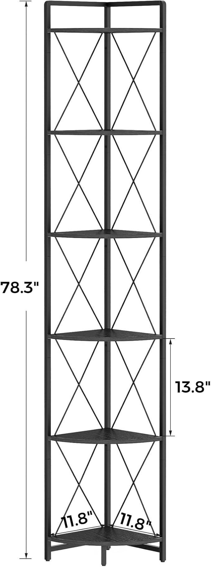 6 Tier Corner Shelf Stand, 78" H Tall Industrial Corner Bookshelf for Living Room Decor, Metal Corner Shelf, Plant Stand Display Shelf for Bedroom, Bathroom, Small Space, Black
