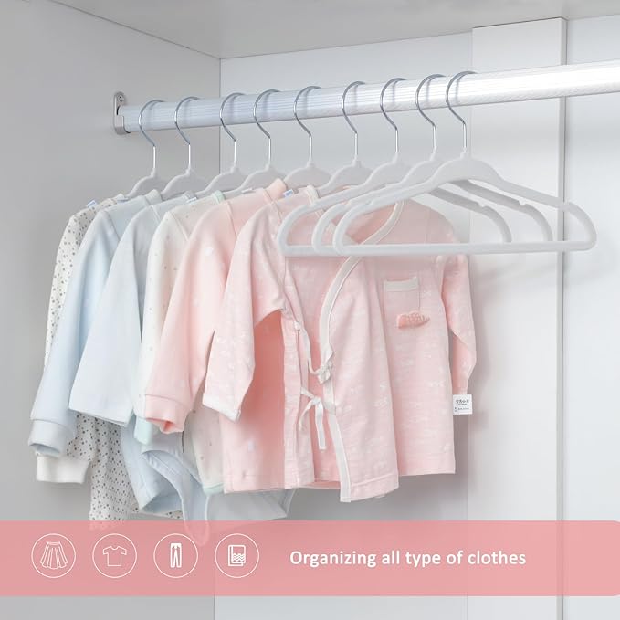 ManGotree Baby Velvet Clothes Hangers, 10.95'' Non-Slip Kids Hangers, Space Saving Hangers for Infant Toddler Children, 15 Pack (White)