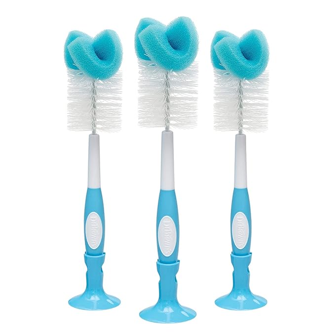 Dr. Brown's Reusable Sponge Baby Bottle Cleaning Brush, Blue, 3-Pack + Anti-Colic Vent Cleaning Brush, BPA-Free, 4-Pack
