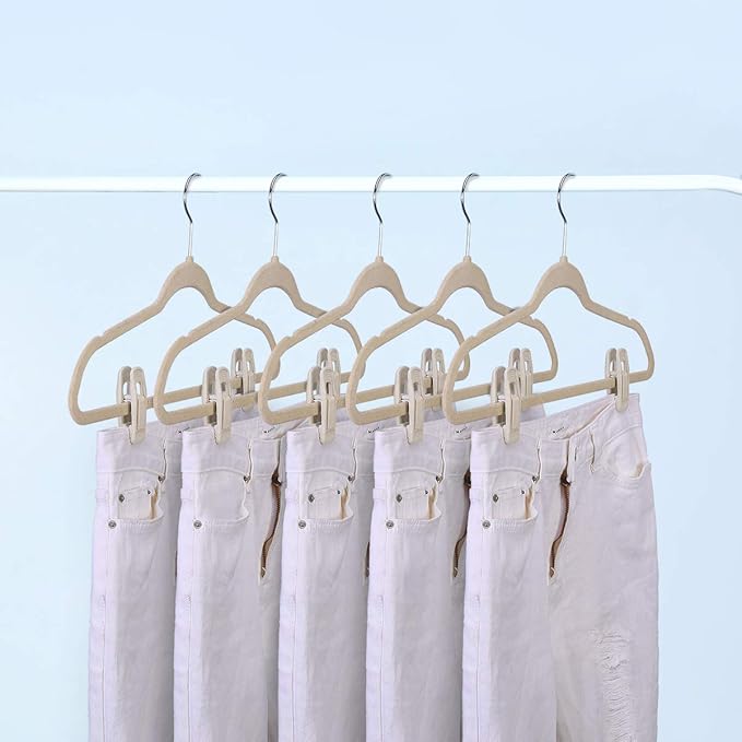 Trgowaul Velvet Hangers Clips, Pants Hangers Velvet Clips, Strong Finger Clips Perfect for Thin Velvet Hangers (60pc, Beige)
