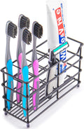 Stainless Steel Toothbrush and Toothpaste Holder for Bathroom – 7-Slot Black Organizer, Space-Saving Hygienic Storage with Modern Design for Countertop