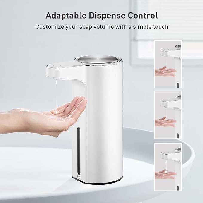 EKO Aroma Touchless Automatic Soap Dispenser for Bathroom and Kitchen, Liquid Hand Soap Dispenser, Water-Resistant and Rechargeable, 9 fl oz (White)