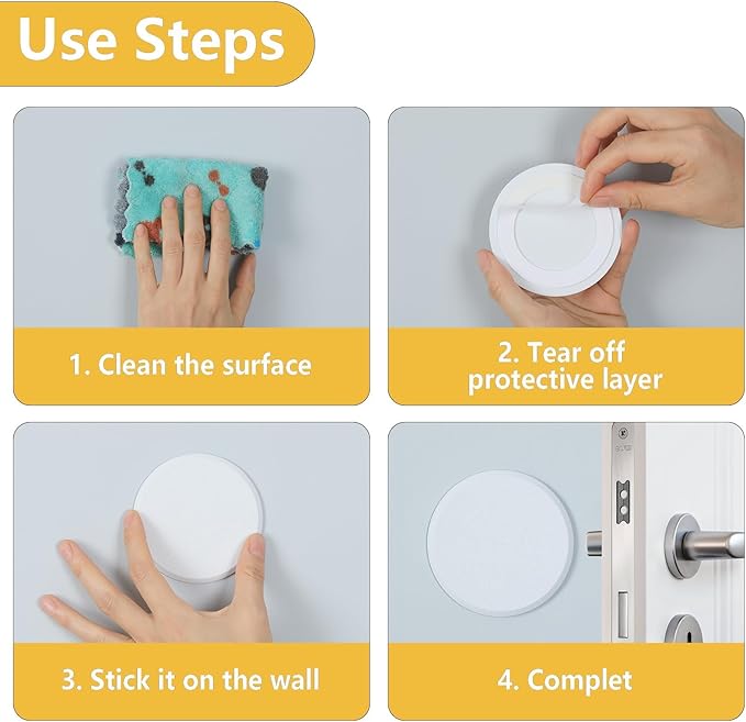 HOME MASTER HARDWARE 5" Wall Protector Round, 5 Pack Doorknob Wall Shield Guard Door Stop, Rigid Vinyl Hard Wall Protection Pads White with Self Adhesive Sticker