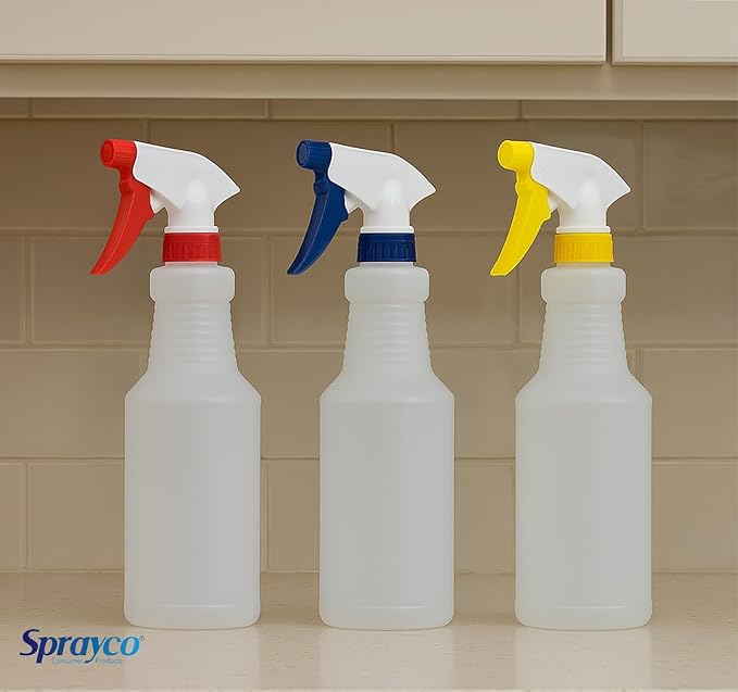 SprayCo 32oz Spray Bottle, 3 Pack – Adjustable Nozzle, Built-In Dilution Scale, Heavy Duty Plastic, Cleaning, Gardening, Auto Detailing, Made in USA