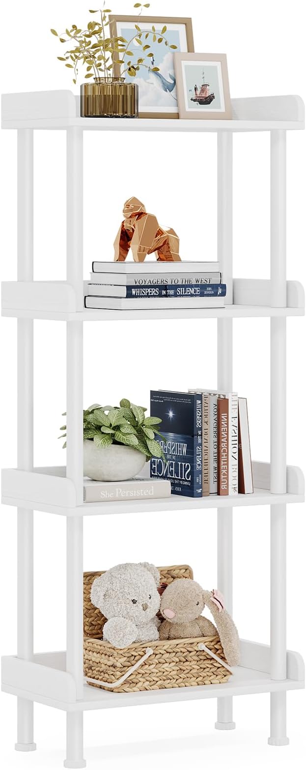 Hosfais Bookcase 4 Tier Bookshelf, Vintage Small Bookshelf for Spaces, Wooden Book Shelf for Living Room Bedroom （White）