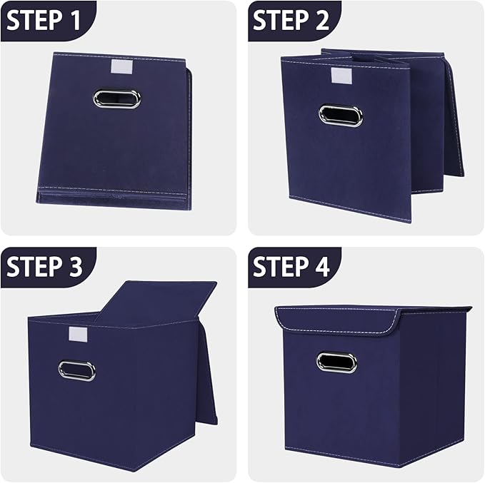 Closet Organizers Fabric Storage Bins With Lids Collapsible Cube Storages Organizer Basket With Handles,Storage Boxes for Clothes Storage,Office,Toys,3 Pack,（Navy Blue