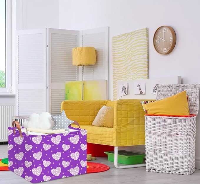 Rectangular Storage Basket Empty,Storage Bin with Handles,Room Decor,Gift Basket,Book Box(Purple Love)