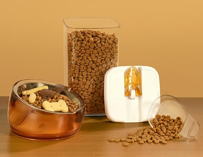 Felli Flip Tite Pet Food Container with Airtight Lids, BPA FREE Acrylic Canister with Paw Bone Fish Flip Top Handles for Cat Dog Kibble Treats Storage, Keep Fresh (Pet Collection Nest-L 3pk)
