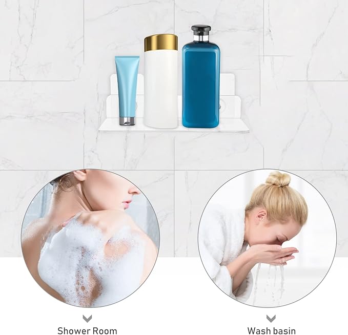 Shower Caddy Adhesive Shower Organizer: 2 Pcs Shower Shelf Wall Mounted, Bathroom Floating Shelf Clear Acrylic Shower Organizer No Drilling Shower Racks for Shampoo, Body Wash, Soap