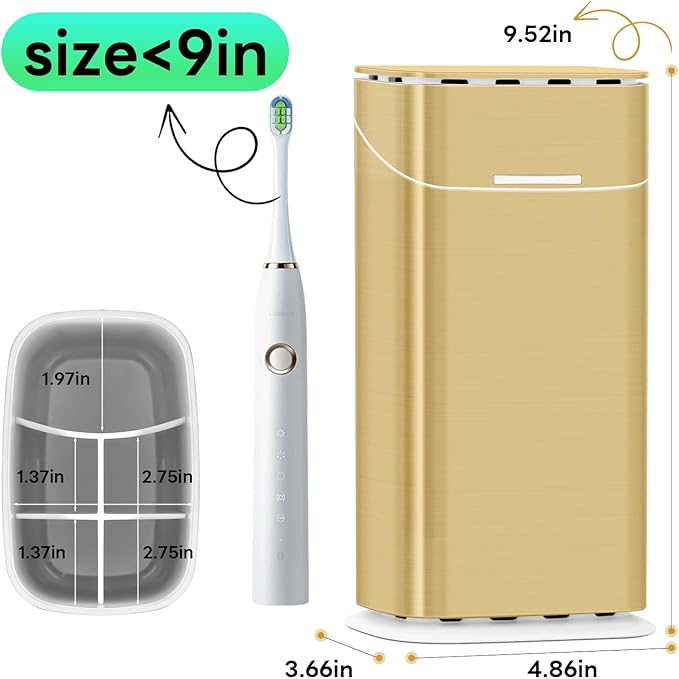 GFWARE Toothbrush Holders with Cover - Electric Toothbrush Length Less Than 9 inches, 5 Slots Tooth Brush Holder for Bathroom, Detachable Toothpaste Holder Bathroom Organizers with Drainage, Gold