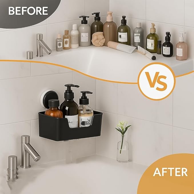 LALOBLUE Shower Caddy, Bathroom Organizers and Storage, 6 Pack Adhesive Organizers and Storage with No Drilling Hanging Shower Shelf, Removable Plastic Bathroom Accessories, Black