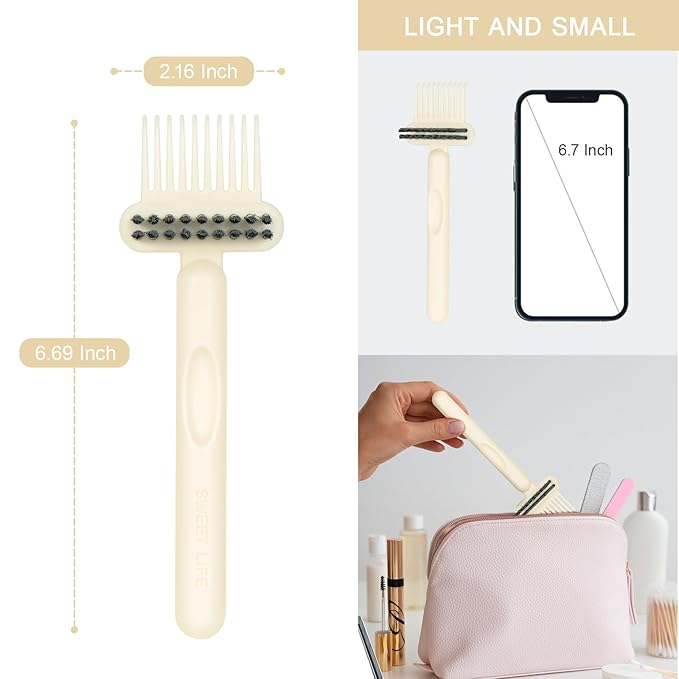 RHOS 2-in-1 Hair Brush Cleaner Tool, Comb Cleaner for Removing Hair and Dust, Ideal for Home, Salon Use (2 Pack - Beige)