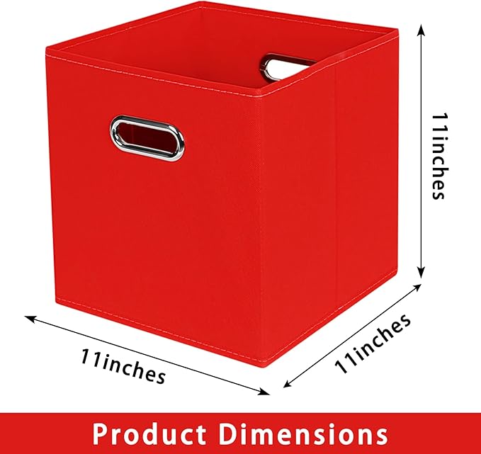 Fabric storage bins Cubes, Fabric Cube Organizer with Handle, Foldable Cube Bins for Cloth or Accessary Storage, 11x11x11, Set of 6, (Red)