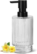 Glass Soap Dispenser with Pump, 11 fl oz Clear Hand Soap Dispensers for Bathroom, Ribbed Style Dish Soap Dispenser for Kitchen, Modern Refillable Liquid Soap Pump Bottle