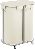 Chrislley 200L Double Laundry Hamper with Wheels and Lid, Large Oval Rolling Laundry Basket 2 section, Laundry Cart with Removable Bags and Iron Frame, Dirty Clothes Hamper for Home, Dorm, Beige