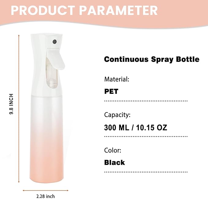 Spray Bottle for Hair (10.15OZ /300ML) Continuous Ultra Fine Mist Sprayer for Hair, Salons, Barber, Plants, Skin Care, 1 Plack MATTE PINK