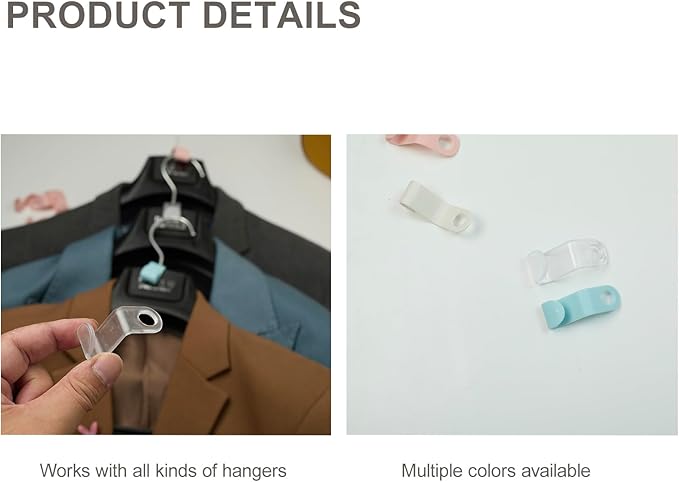 50 Pcs Closet Hanger Connector Hooks Space Saving Clothes Hanger Extenders for Wardrobe Organization Multi-Layer Cascading Hanger Hooks in Mixed Colors and Clear