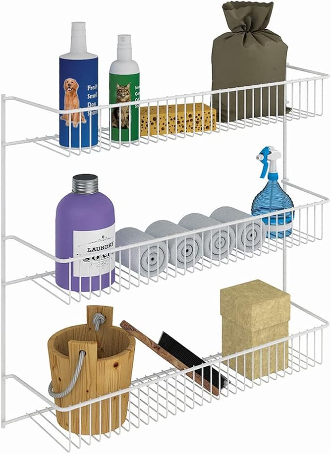 ClosetMaid 3-Tier Hanging Wall Mounted Metal Rack for Spices, Shelf Storage, Pantry Organization, Laundry, Kitchen, Bathroom, White, 8022 (Pack of 2)