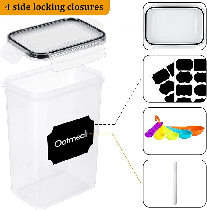stusgo Airtight Food Storage Containers with Lids, BPA Free Clear Pantry Storage Container for Kitchen Food Pantry Organizers and Storage, Plastic Pantry Organiser for Cereal,Flour and Sugar 42 pack